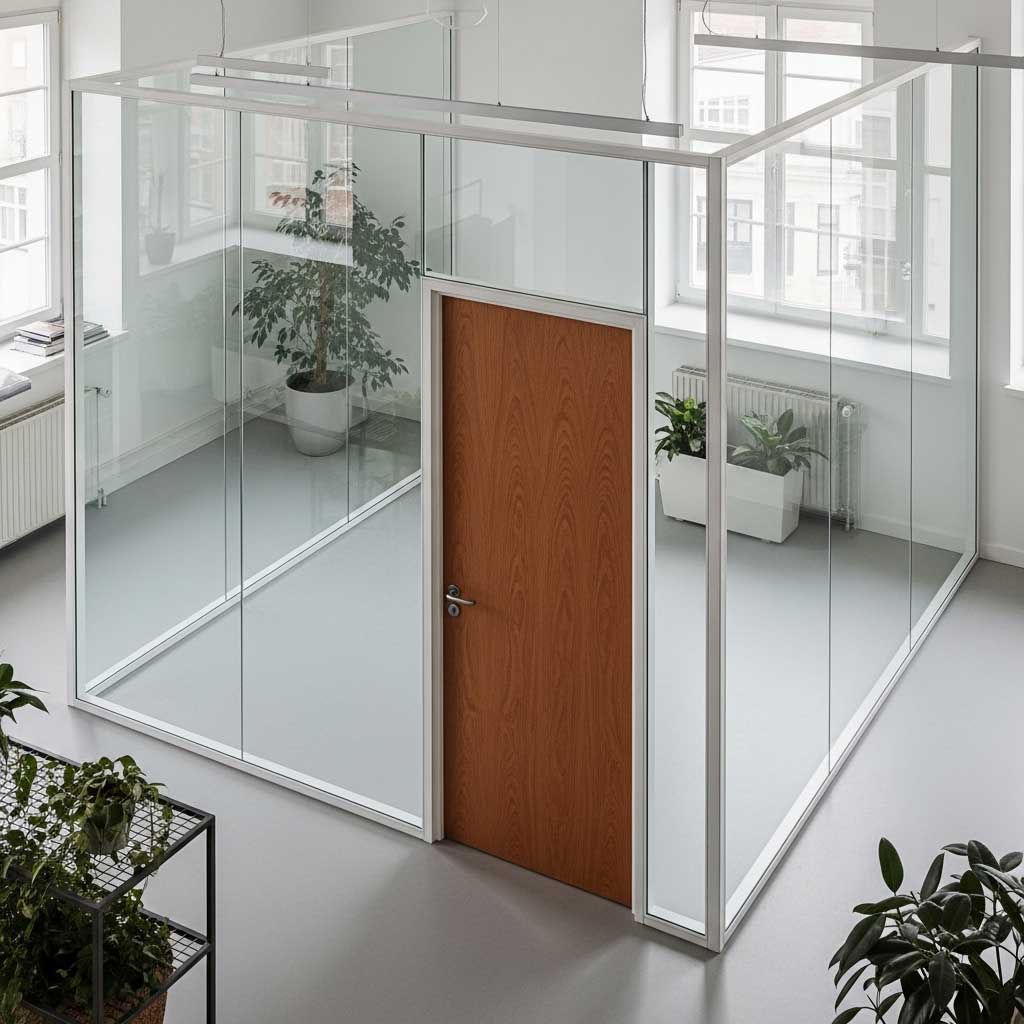 پارتیشن شیشه ای با درب MDF